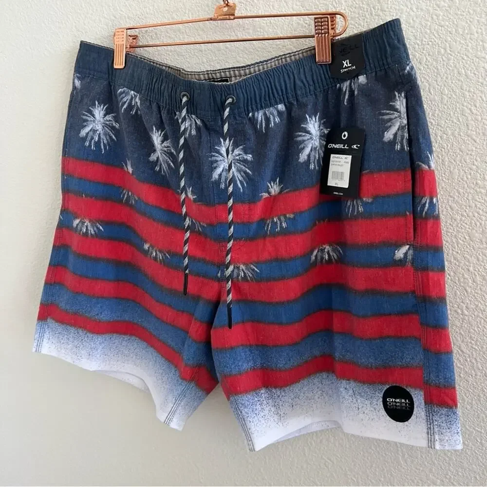 NWT O'Neill Sarfin Volley Shorts Board Shorts Trunks Swim Tropical Flag XL